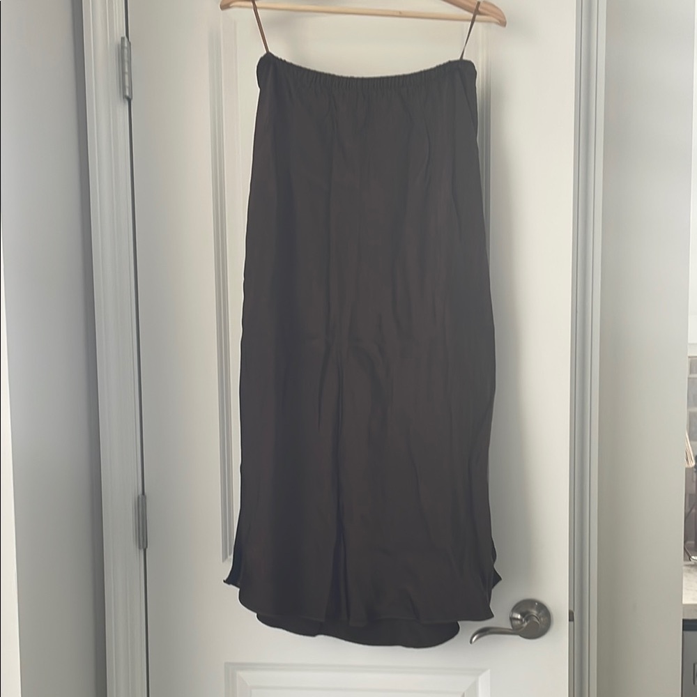 J. Crew Brown Midi High-Low Slip Skirt